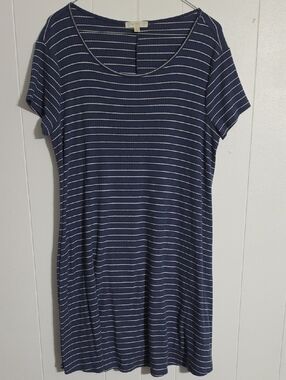 love, Fire Navy Blue & White Striped Midi Dress